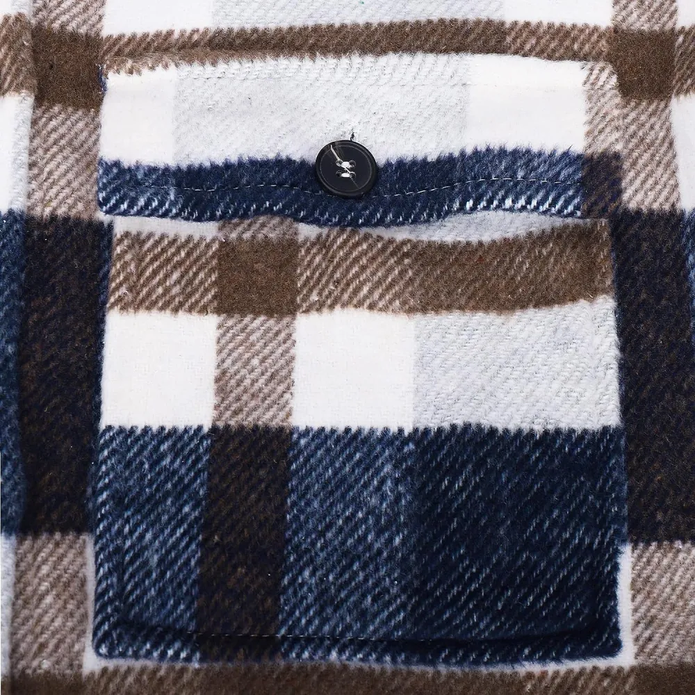 Women's Flannel Plaid Shacket Long Sleeve Button Down Chest Pocketed Shirts Jacket Coats