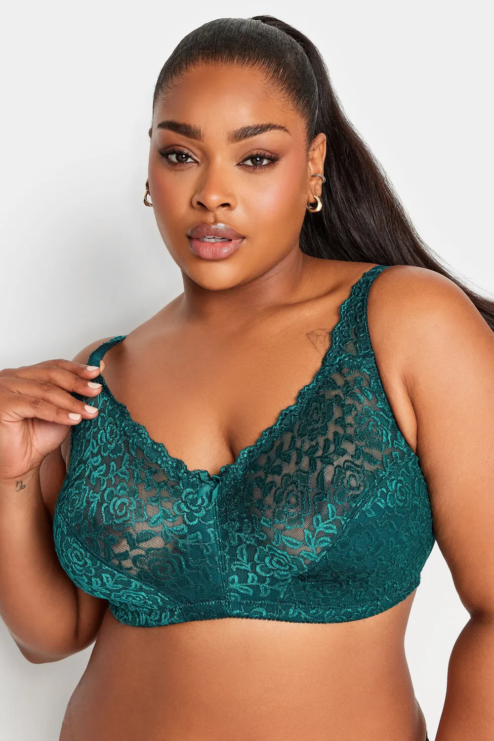 YOURS Curve Green Hi Shine Lace Non-Padded Non-Wired Full Cup Bra