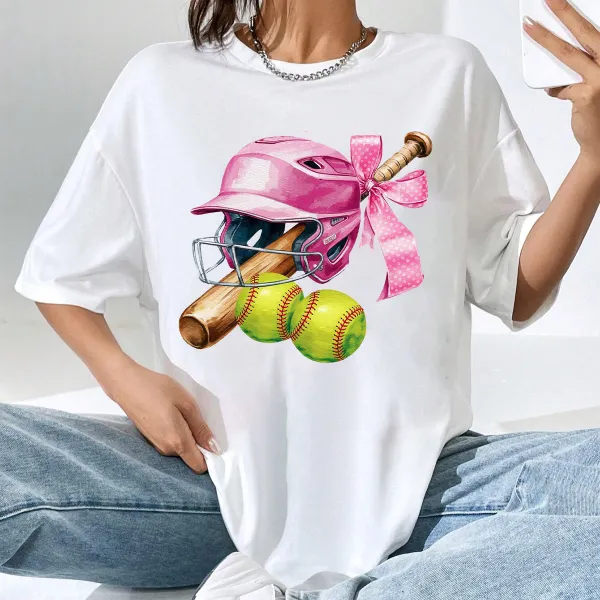 Baseball Season Printed Round Neck Short Sleeve T-Shirt