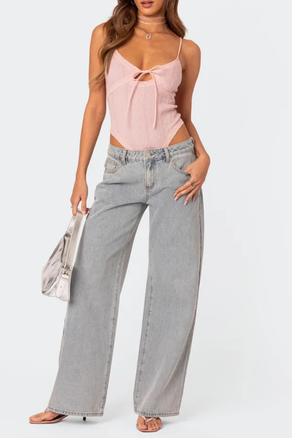 Lace-up Cut Out Knitted Bodysuit