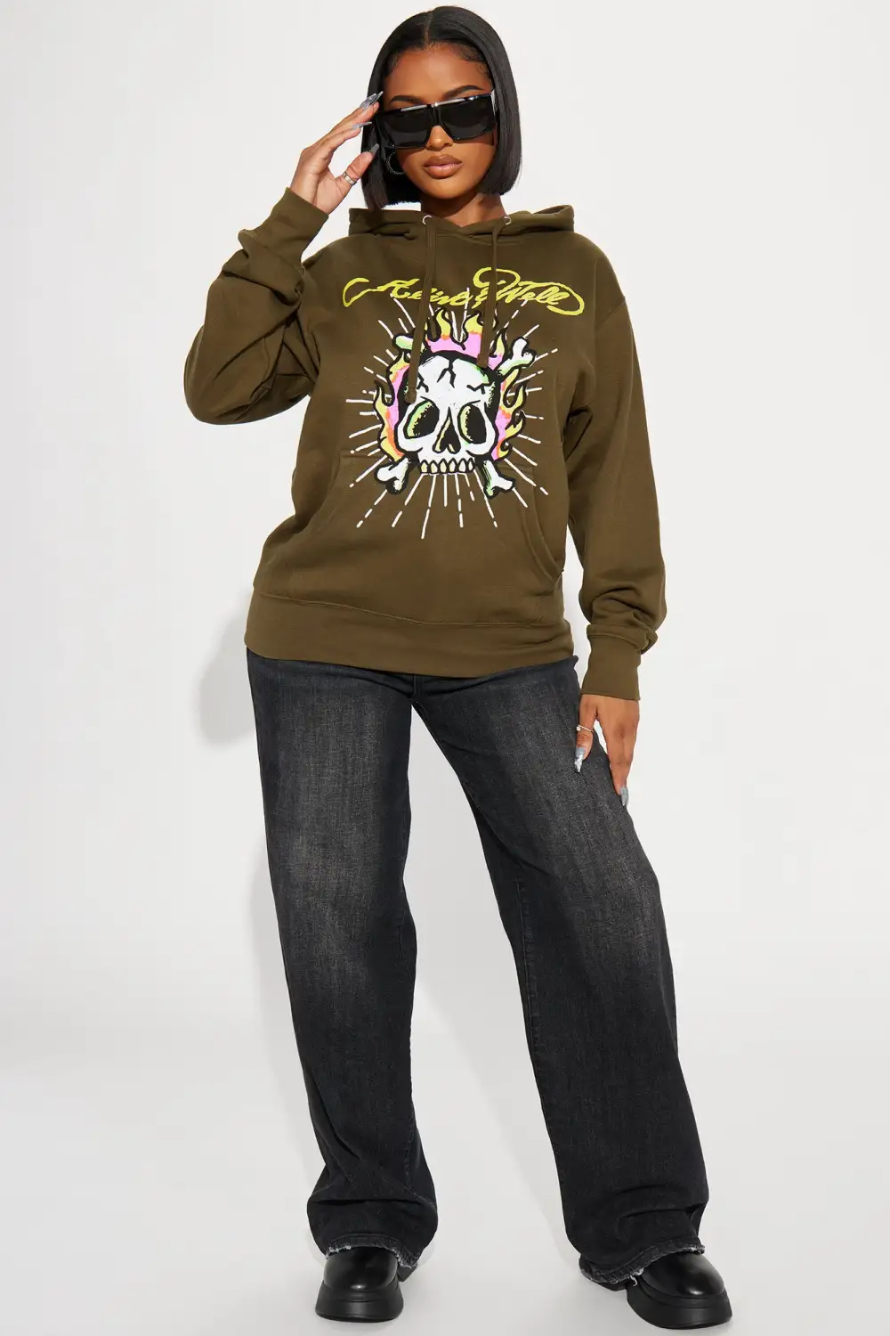 Alive And Well Skull Hoodie - Olive