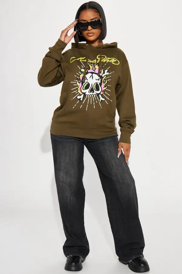 Alive And Well Skull Hoodie - Olive