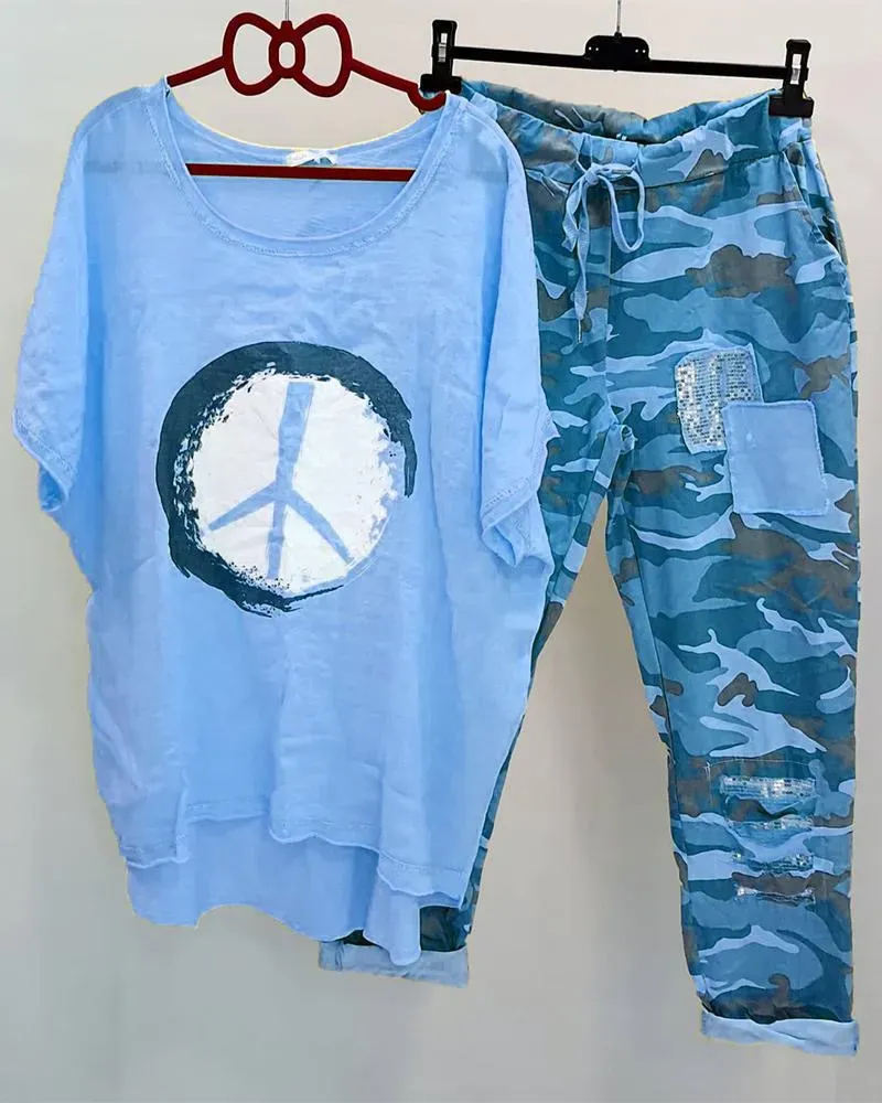 Camouflage Women's Printed Casual Two-piece Suit