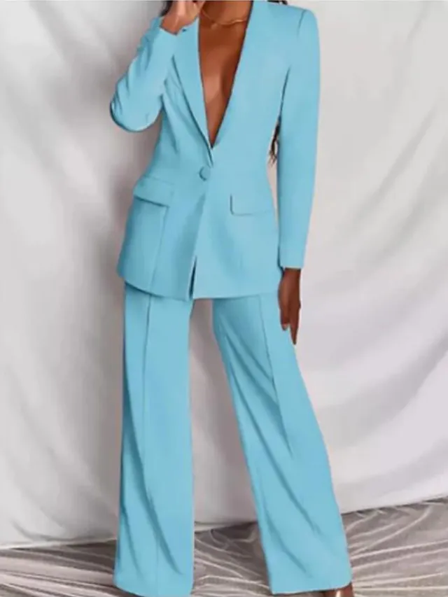Women's Blazer Suits 2 Pcs Single Breasted Lapel Blazer & Pants Fall Fashion Party Outfit Business Formal Jacket Set Black Blue Pink