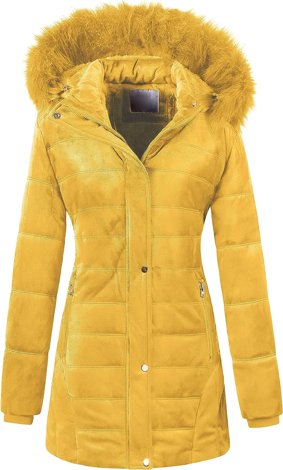 Women's Warm Winter Coat Velvet Puffer Jacket Quilted Faux Fur Hood