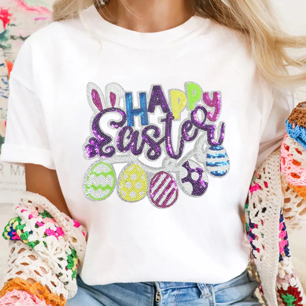 T-shirt Happy Easter Women Printed Round Neck Short Sleeve