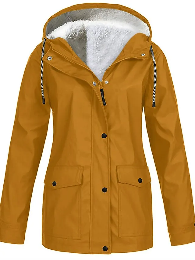 Women's Winter Coat Hoodie Jacket Windproof Warm Street Sport Daily Wear Vacation Button Pocket Drawstring with Pockets Single Breasted Hoodie Fashion Daily Plush Street Style Solid Color Regular Fit