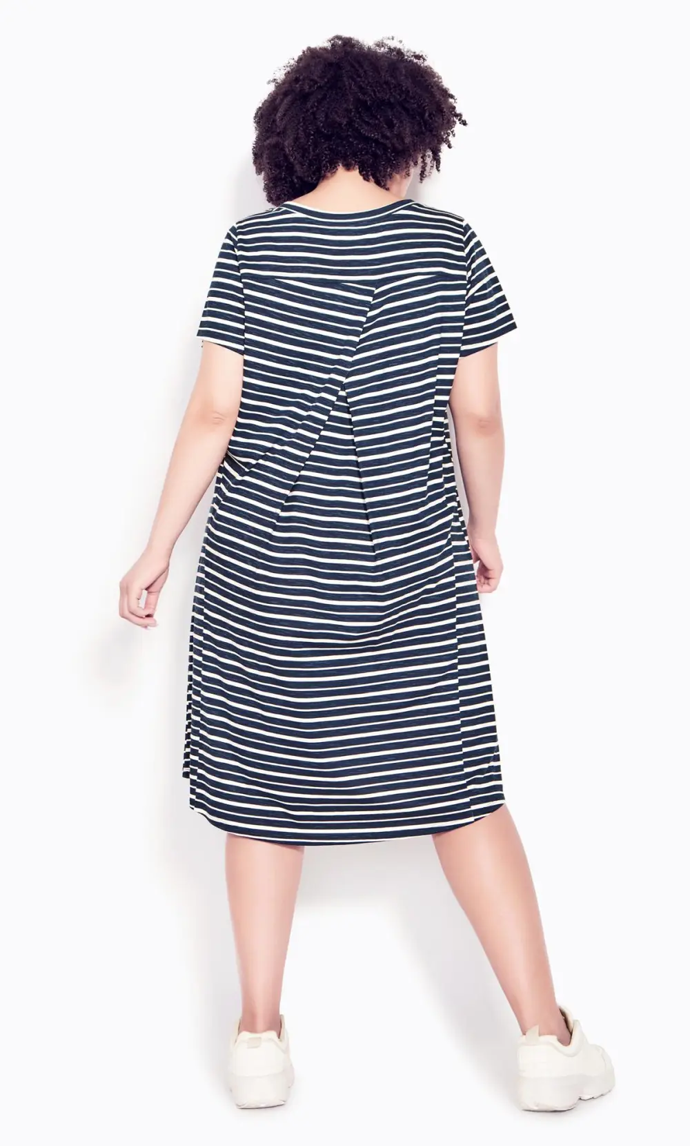 Evans Navy Blue Stripe Pocket Midi Dress