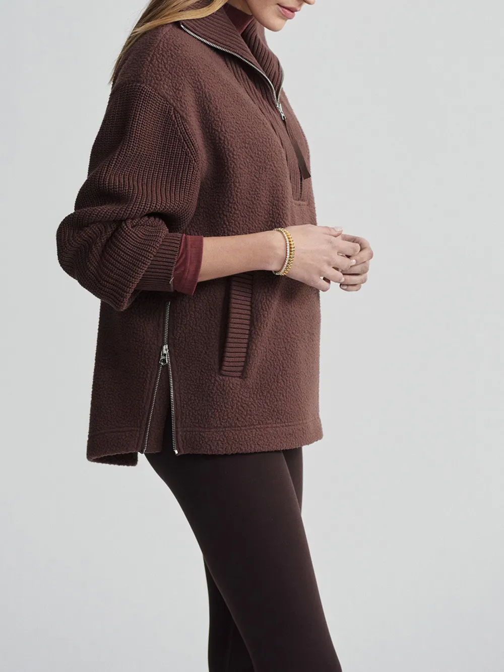 Cozy Half-Zip High-Collar Textured Sweatshirt