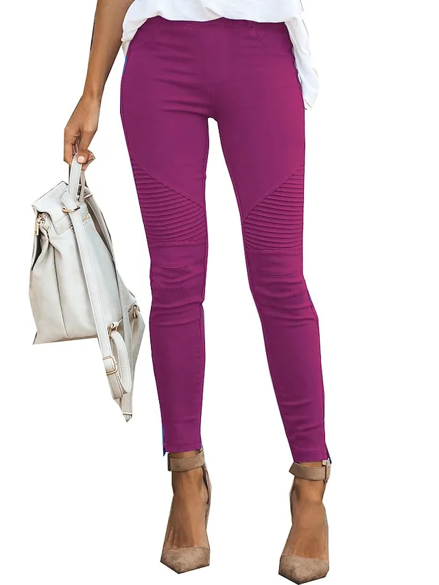 Women's Skinny Slacks Cotton Blend Light Yellow Wine ArmyGreen High Waist Basic Simple Classic Style Casual Daily Full Length Comfort Simple S M L XL 2XL Pants