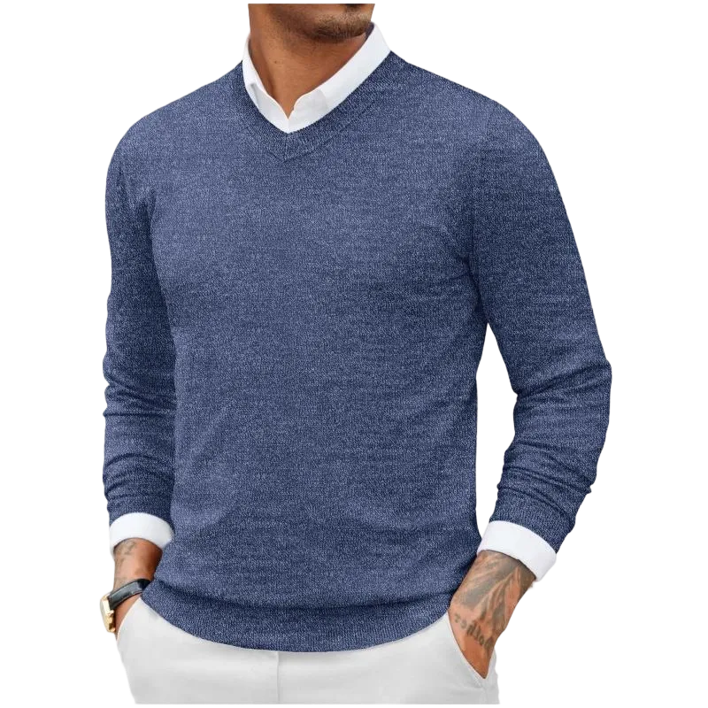 Men's Ribbed V-neck Casual Knit Sweater
