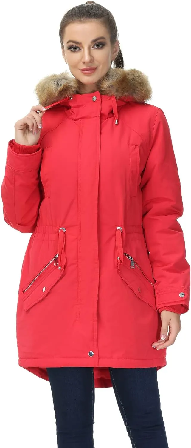 Women's Winter Coats Fleece Lined Parka Jacket Hooded Long Winter Warm Parka Coat with Pockets