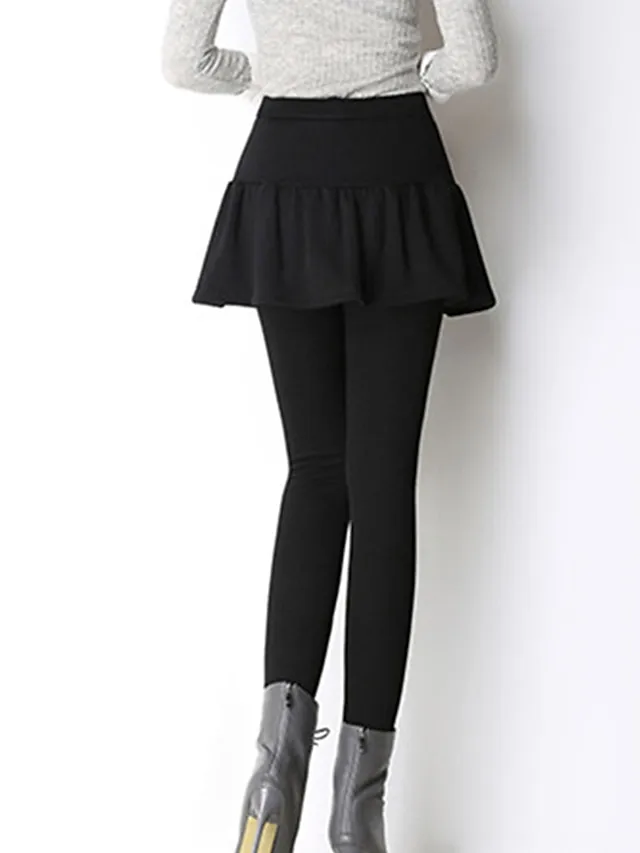 Women‘s Fleece Lined Skort Skirt and Leggings Warm Full Length Fashion Streetwear Street Daily Ash Black S M Fall Winter