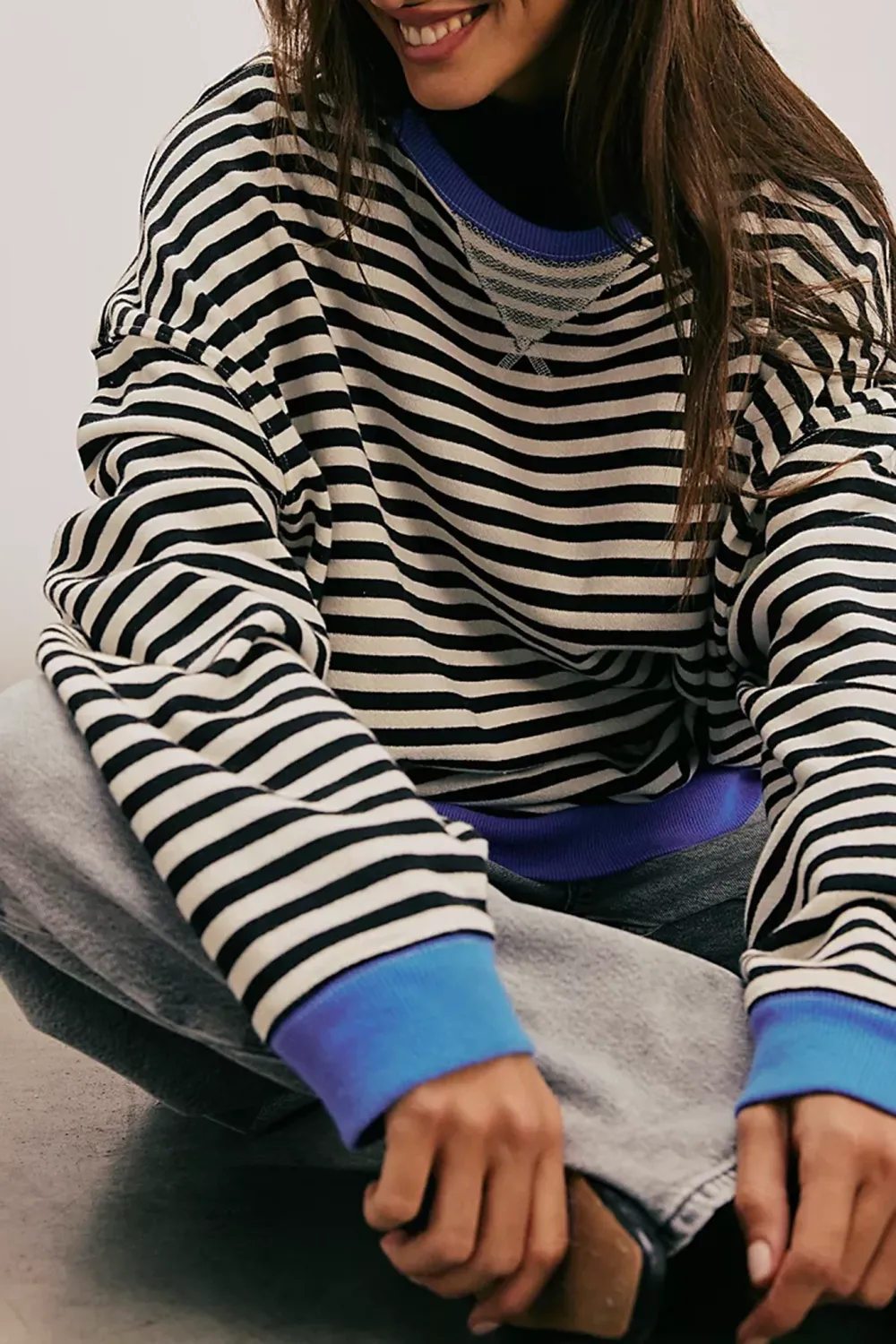 Oversized Striped Crew Neck Sweatshirt
