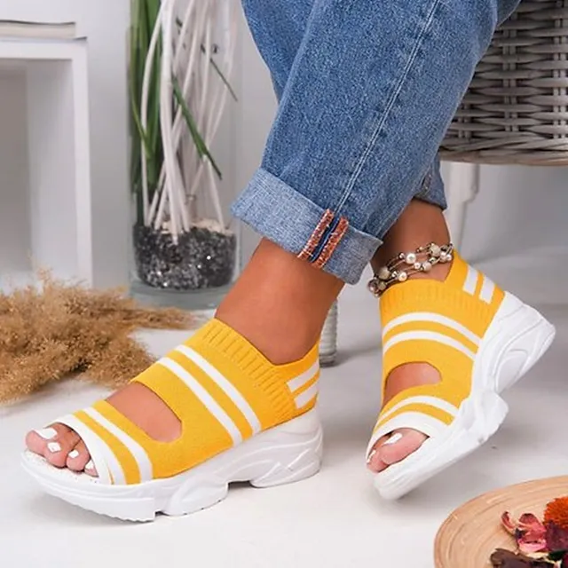 Women's Sandals Wedge Sandals Platform Sandals Plus Size Outdoor Daily Wedge Heel Open Toe Sporty Casual Preppy Tissage Volant Loafer Striped Black Yellow Blue
