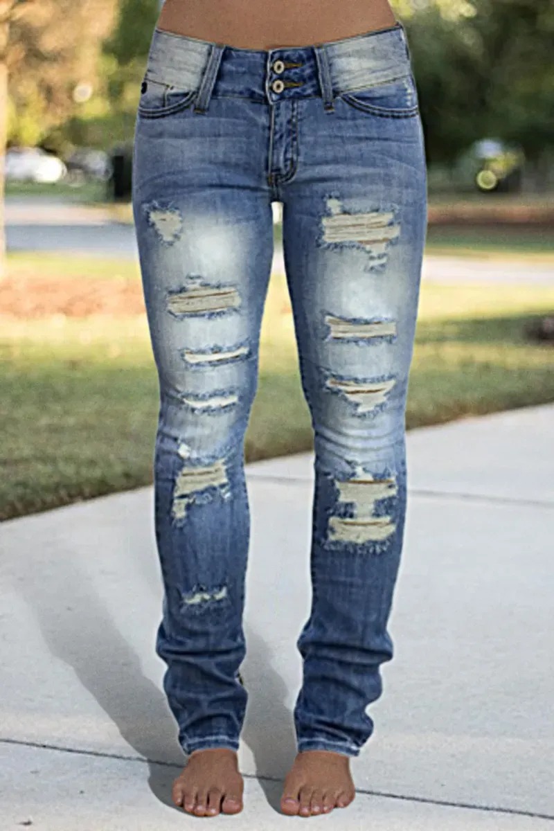 Ladder Ripped Low Rise Skinny Jeans