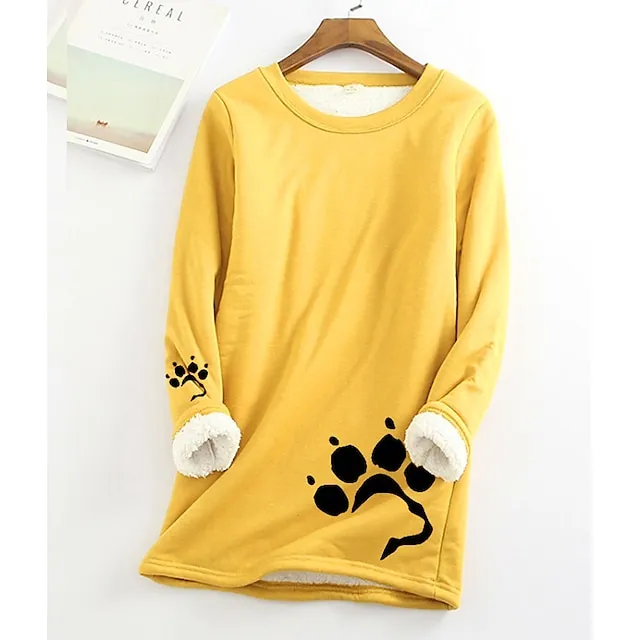 Women's Plus Size Sweatshirt Pullover Sherpa Fleece Lined Graphic Warm Sports Fuzzy Yellow Pink Dark Pink Street Casual Round Neck Long Sleeve Top Micro-elastic Fall & Winter