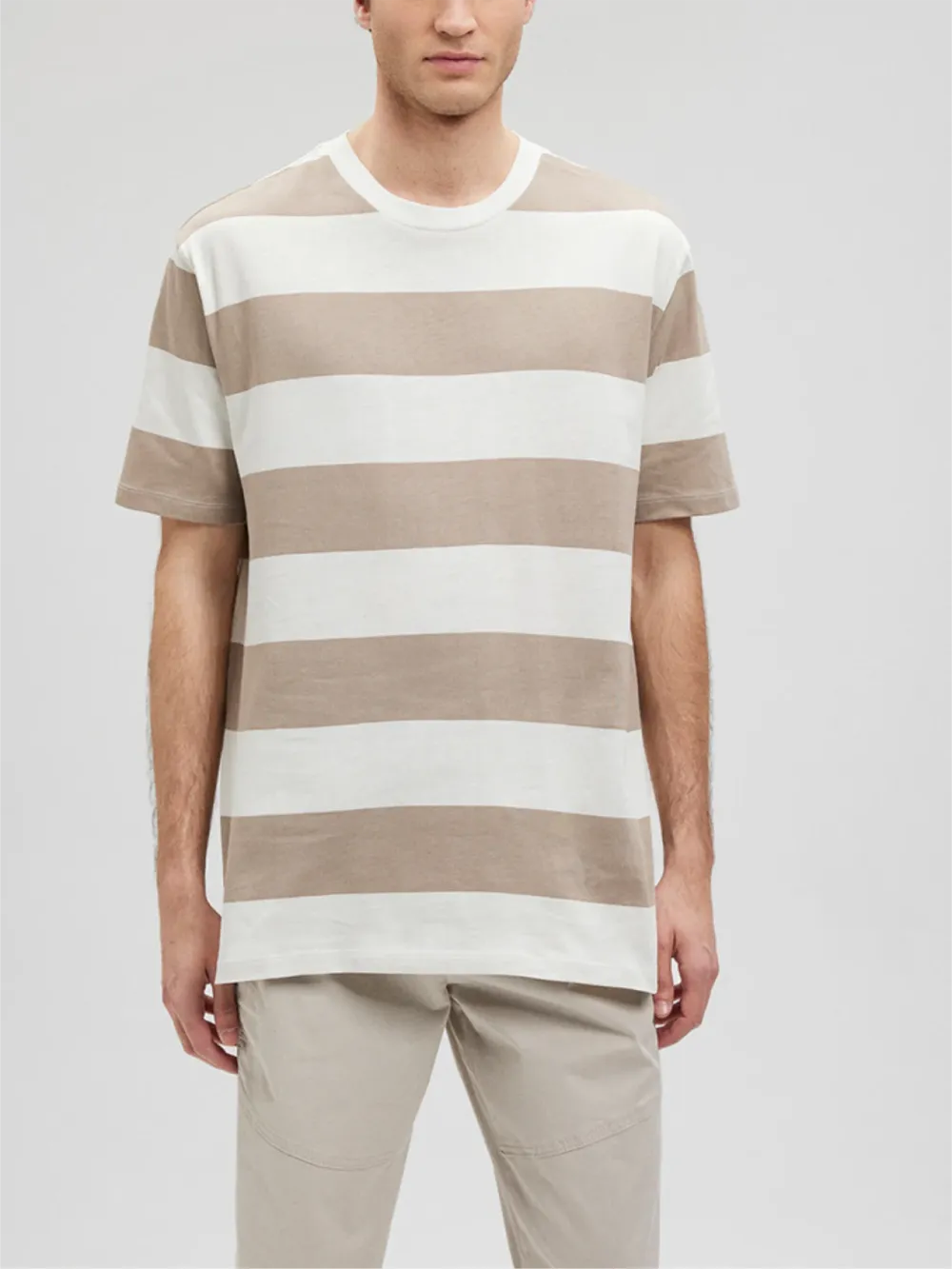 Brown - White Striped Short - Sleeve Tee