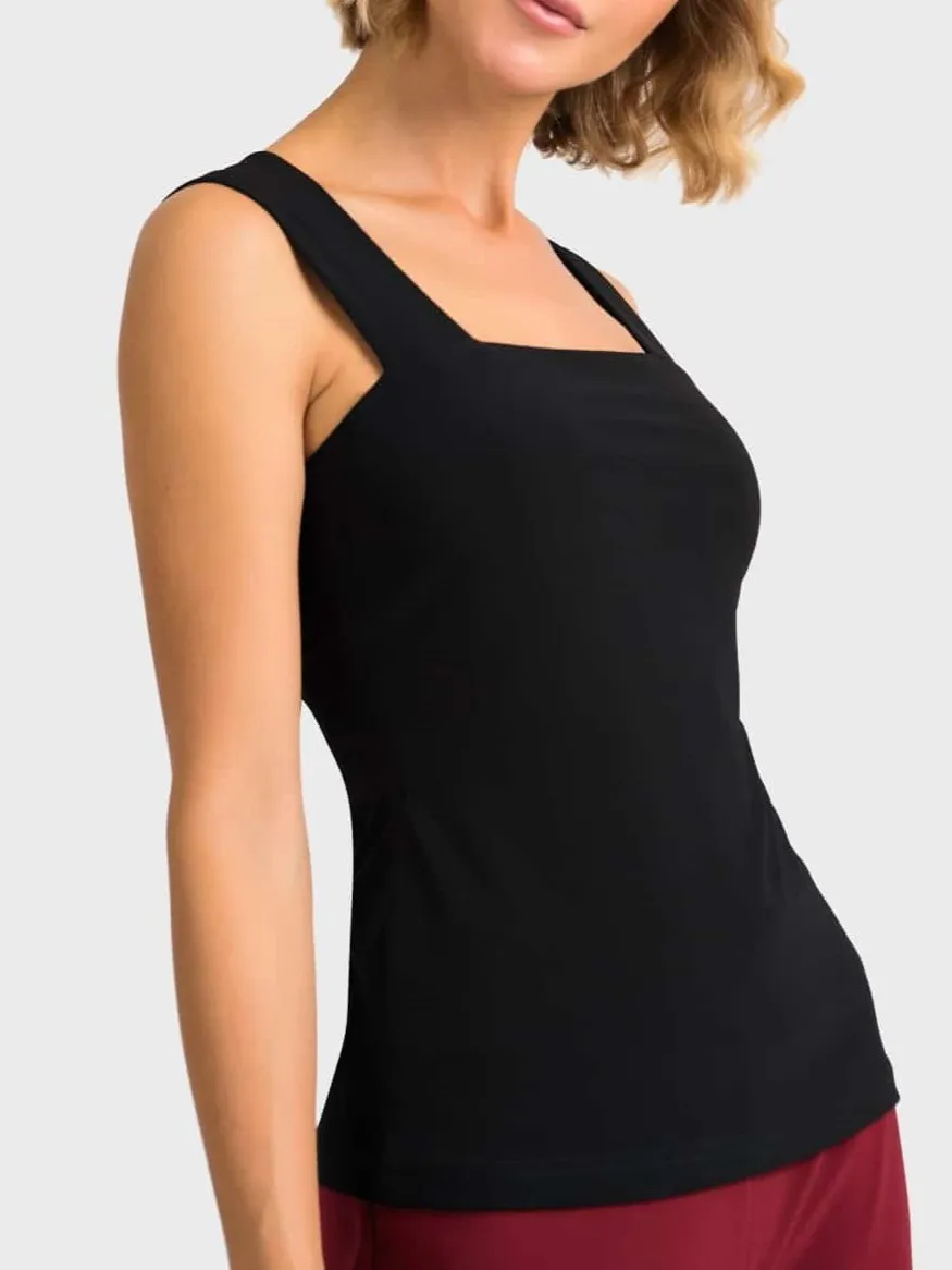 Navy Square - Neck Sleeveless Top