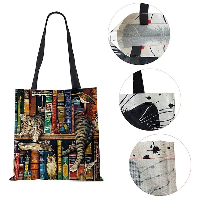 Men's Women's Tote Canvas Tote Bag Linen Office Daily Large Capacity Waterproof Breathable Patchwork Earth Yellow Camel Green