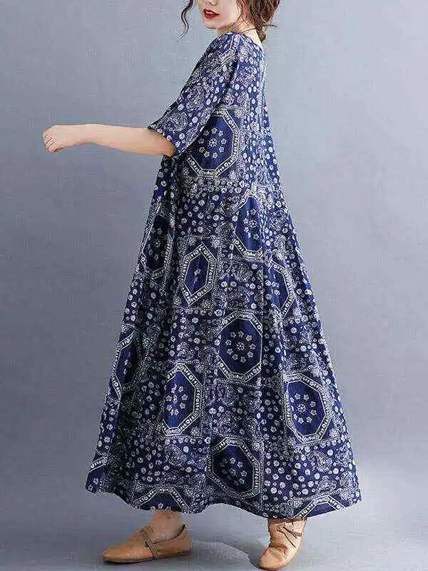 Vintage Floral Batwing Sleeve Dress