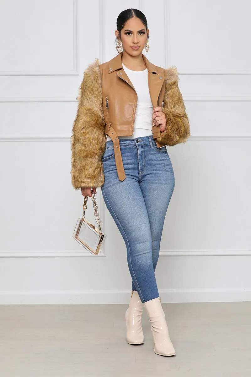 Artificial Fur & Leather Jacket Short Outerwear