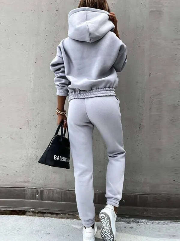 Women's Sets Solid Long Sleeve Hoody & Pants Two-Piece Set