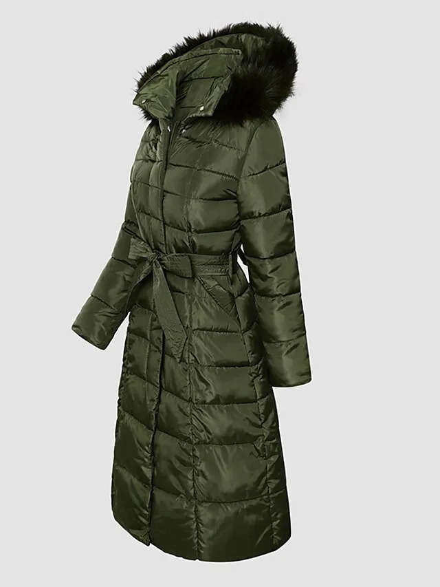 Women's Winter Jacket Puffer Jacket Hoodie Jacket Outdoor Street Daily Winter Fall Long Coat Regular Fit Windproof Warm Sports Streetwear Casual Jacket Long Sleeve Solid Color Rust Red caramel