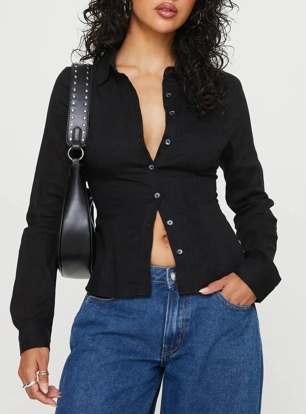 White Pleated Long Sleeve Shirt