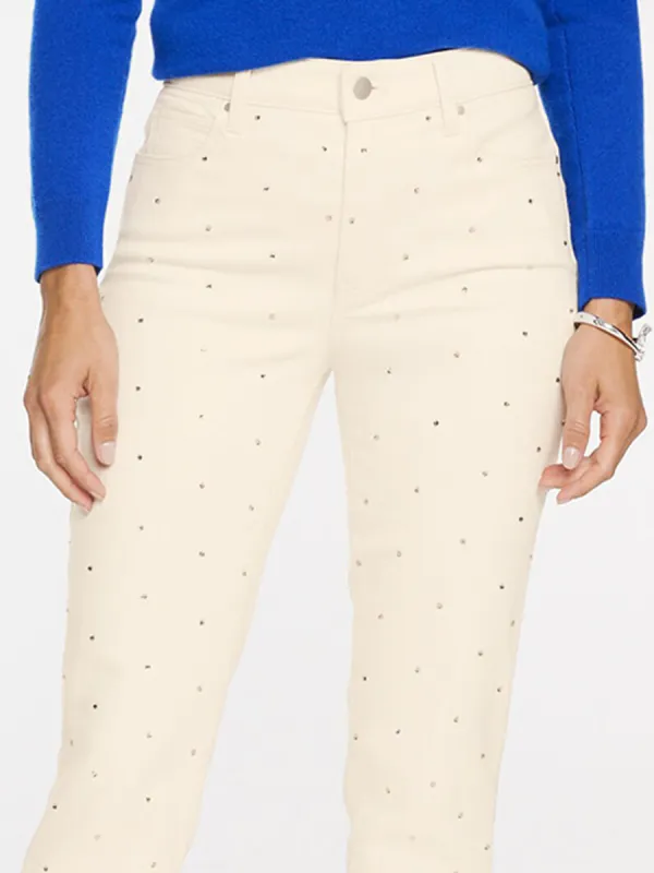Women'S High-Waisted Straight-Leg Casual Pants Decorated With Sparkling Diamonds