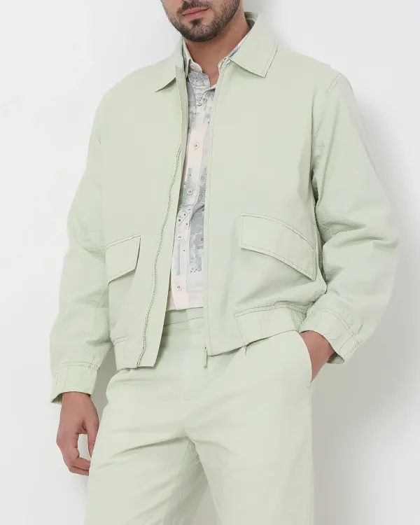 Versatile Comfortable Slim-Fit Light Green Cotton Jacket