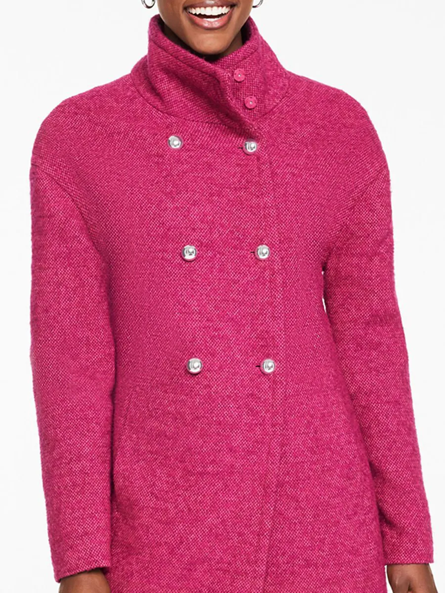 Women's Solid Color Fashionable Textured Double Breasted Coat