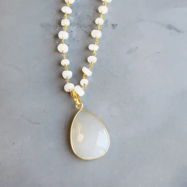 Long Necklace Moonstone Long Pendant Necklace Gold Necklace Long Stone Necklace Gemstone Statement Necklace Teardrop Long Layer Necklace