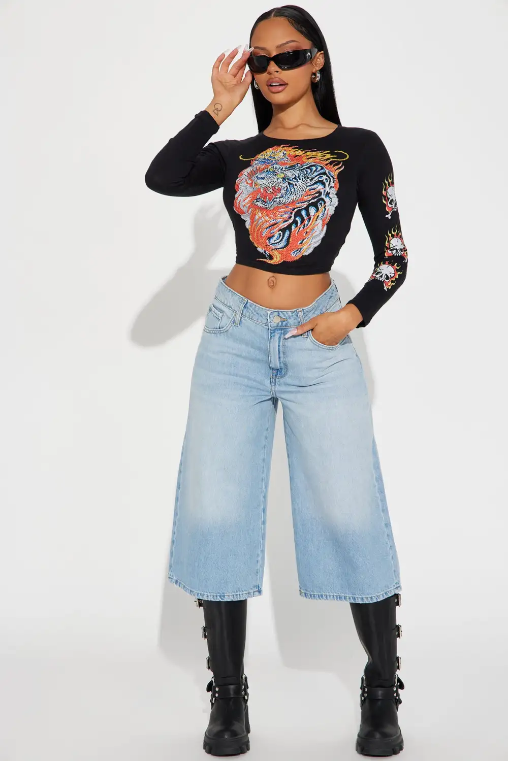 Tiger In Flames Ed Hardy Top - Black