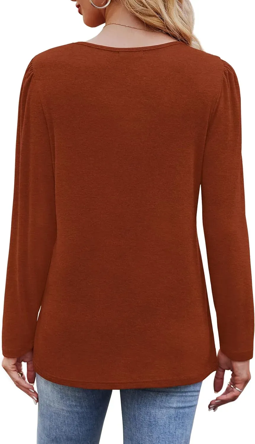 OFEEFAN Long Sleeve Shirts for Women Fall Fashion 2024 Dressy Casual Blouses Trendy Pleated Tunic Tops for Leggings