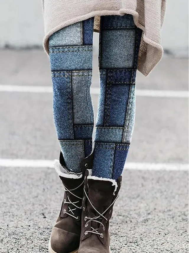 Women's Fleece Lined Leggings Warm Ankle-Length Winter Leggings Print Micro-elastic Mid Waist Fashion Xmas Christmas Halloween Black Red S M Spring &  Fall Winter