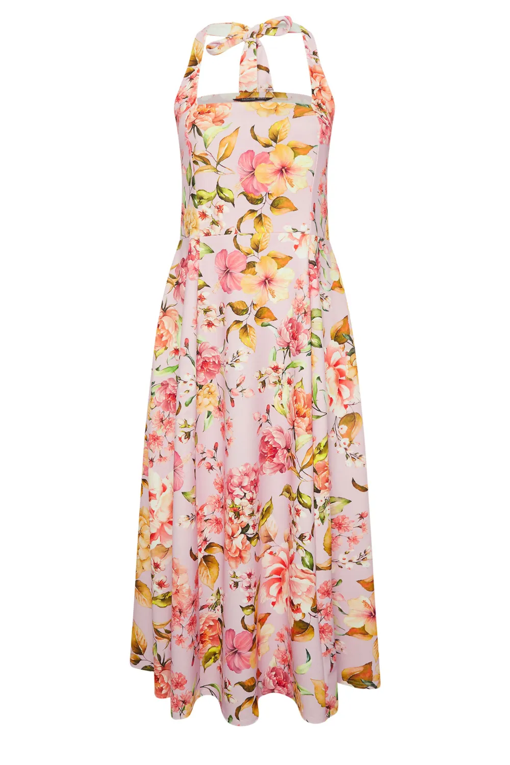 YOURS Curve Pink Floral Print Halter Neck Midaxi Dress