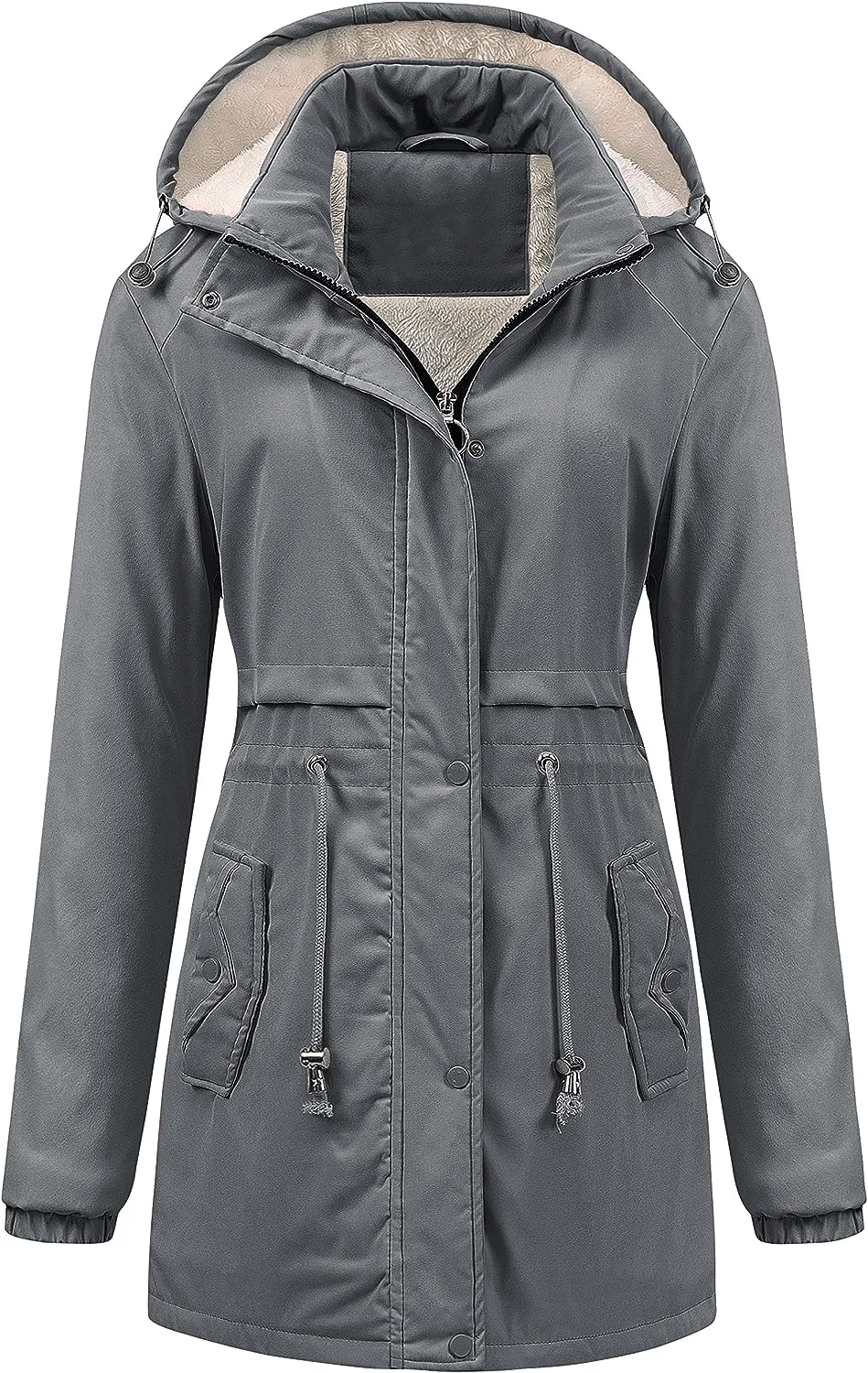 Women's Mid-Length Parka Winter Outerwear Jacket Soft Fleece Warm Snow Coat