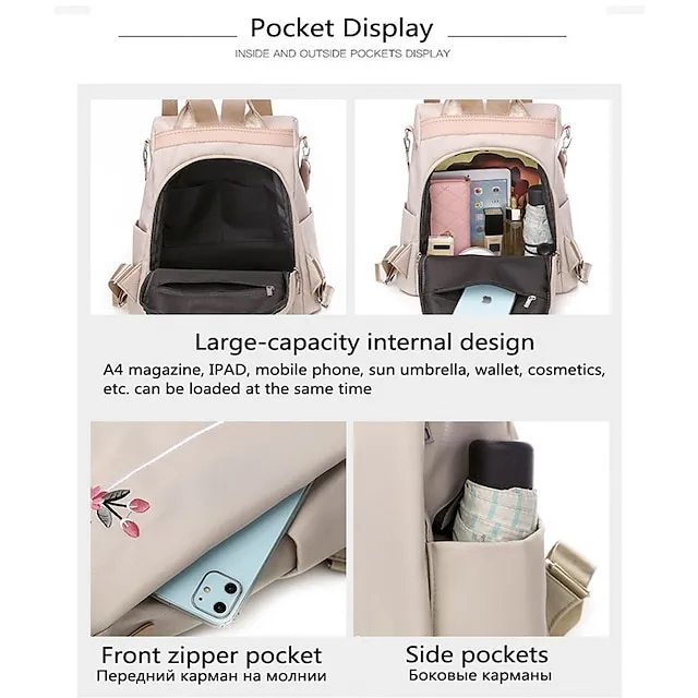 Women's Shoulder Bag Oxford Cloth Daily Holiday Zipper Adjustable Large Capacity Waterproof Folk Black Blue khaki