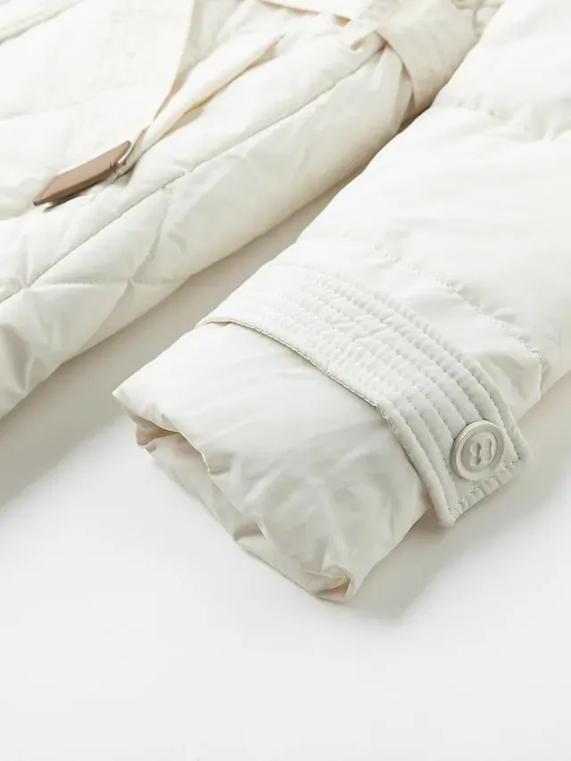 Women's Parka Warm Long Puffer Jacket Zipper with Fur Collar Hood Winter Outdoor Street Daily Wear with Pocket Vacation Modern Casual Plain Regular Fit Outerwear Long Sleeve Fall Black White Khaki