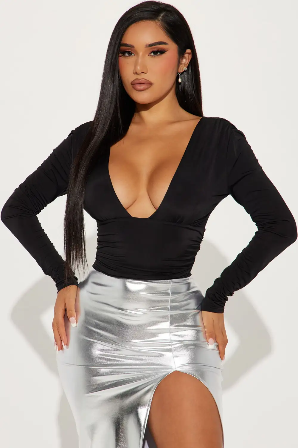 Passion Plunge Neck Top - Black