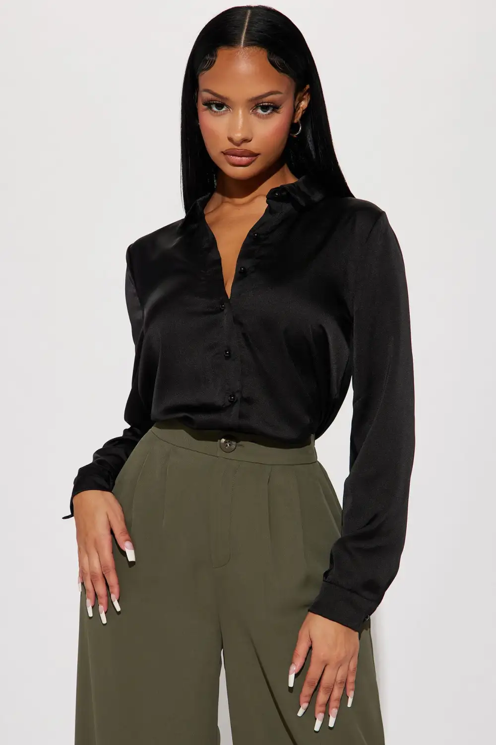 On Time Satin Shirt - Black