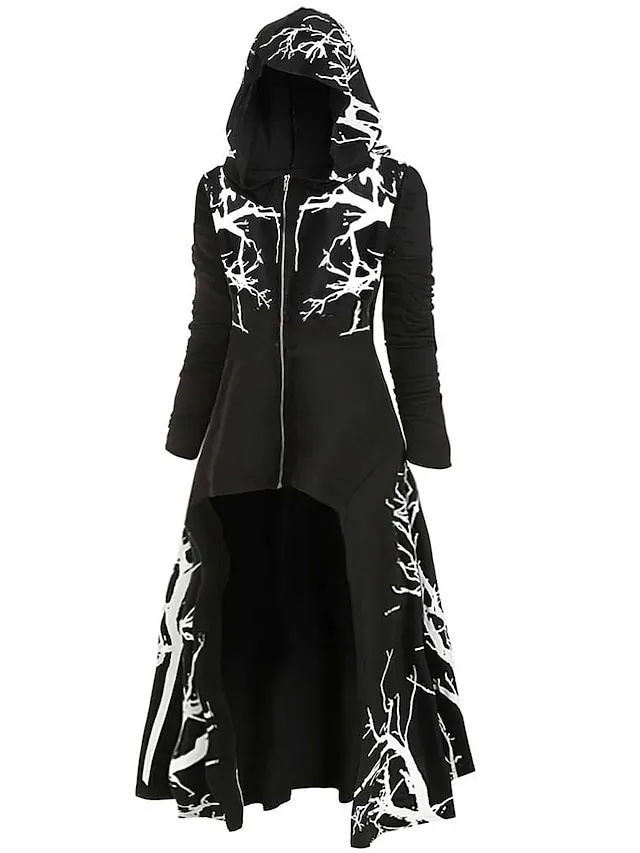 Women's Plus Size Winter Coat Coat Print Abstract Outdoor Halloween Long Sleeve Hoodie Long Winter Fall Black Blue Purple L XL XXL 3XL 4XL