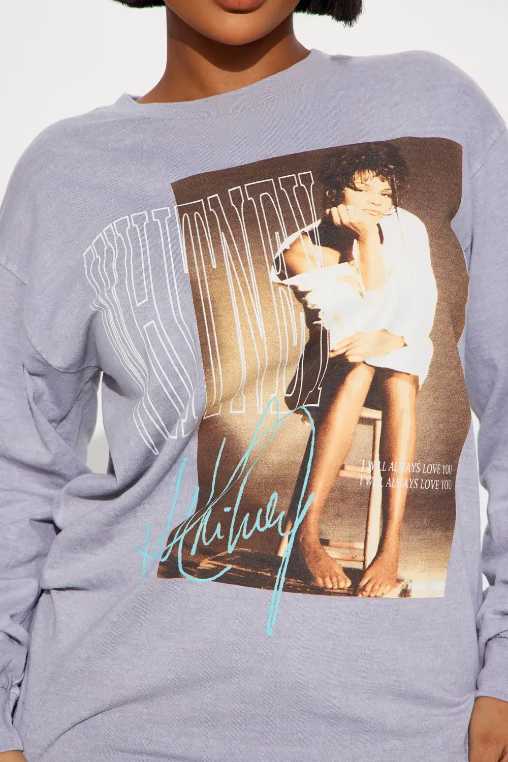 Whitney Houston Washed Long Sleeve Tee - Grey