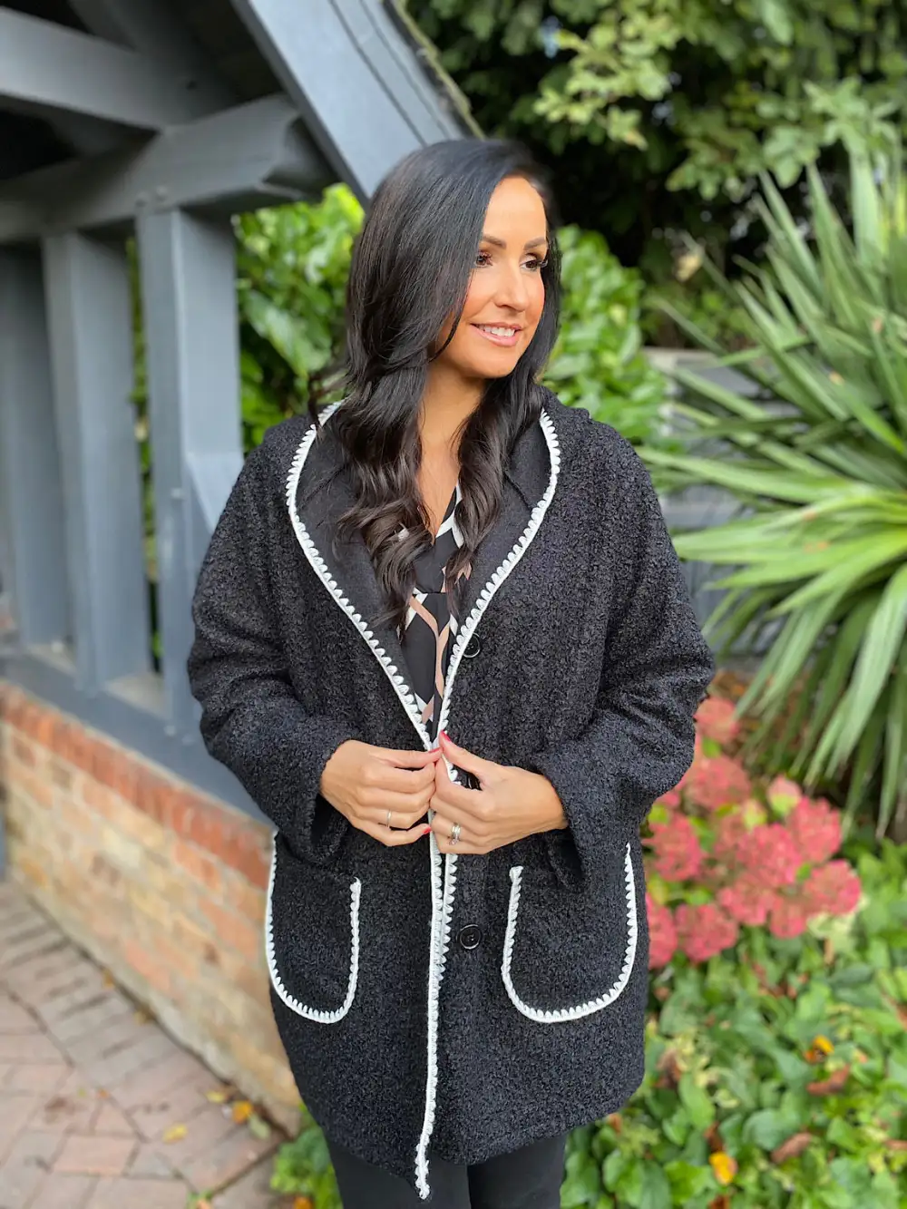 Black Boucle Trim Detail Coat