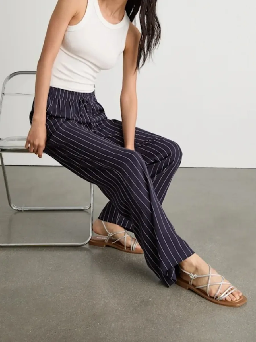Pocketed Striped Pants