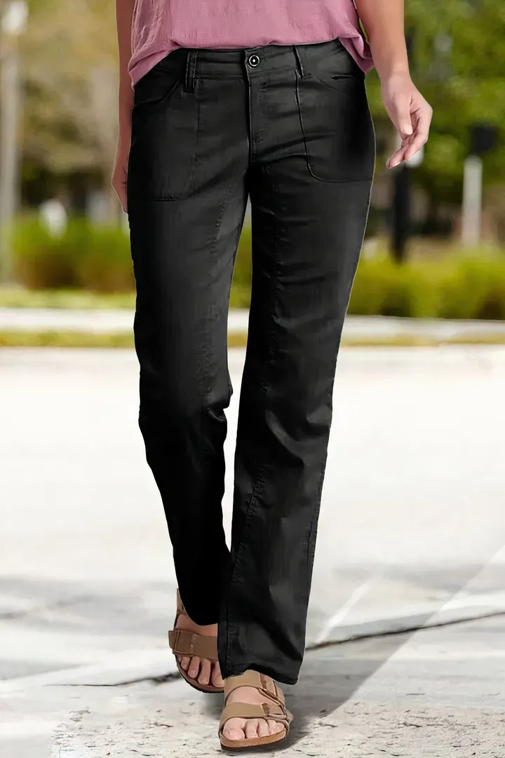 Zip Fly Mid Waist Straight Leg Pants