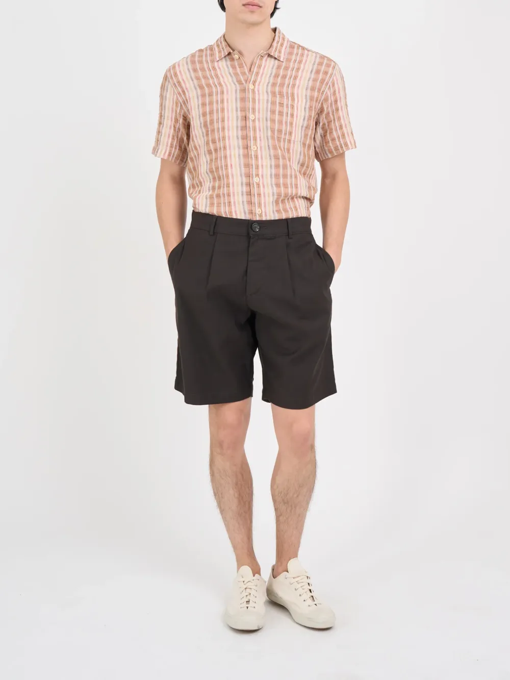 Brown Linen-Cotton Shorts