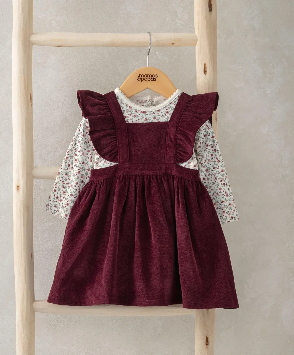 Winter Ditsy Floral Bodysuit & Pinafore Dress (2 Piece)