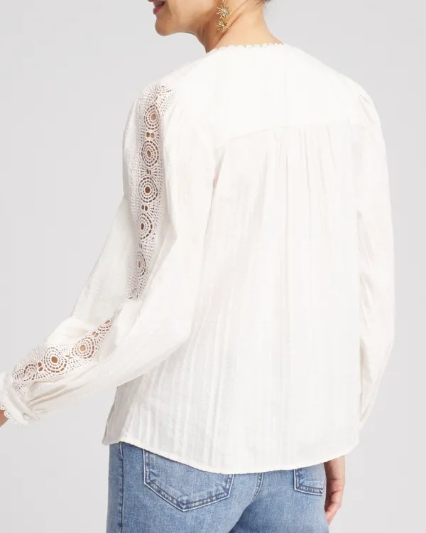 Split Neck Lace Trim Blouse